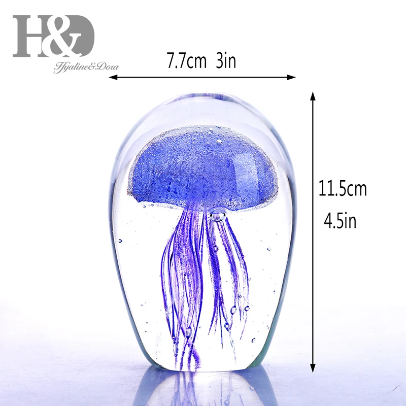 Crystal Art Glass Jellyfish Figurine Paperweight Craft Table Home Decor Gift New 