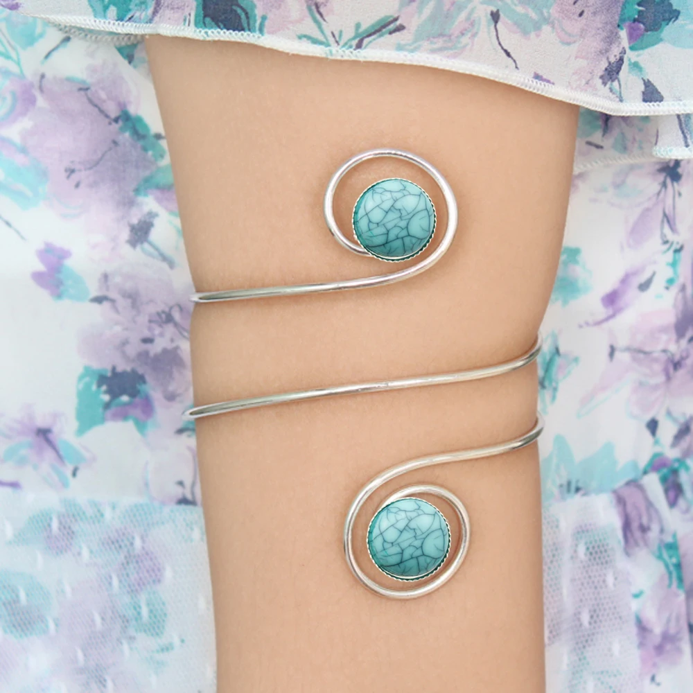 

Chic Turkey Blue Stone Stone Spiral Swirl Wrap Arm Cuff Armlet Armband Style Bangle Bracelet Jewelry personalized