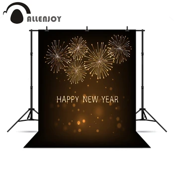 

Allenjoy photographic photo background gold light happy New year fireworks vinyl photography backdrop for photo Studio