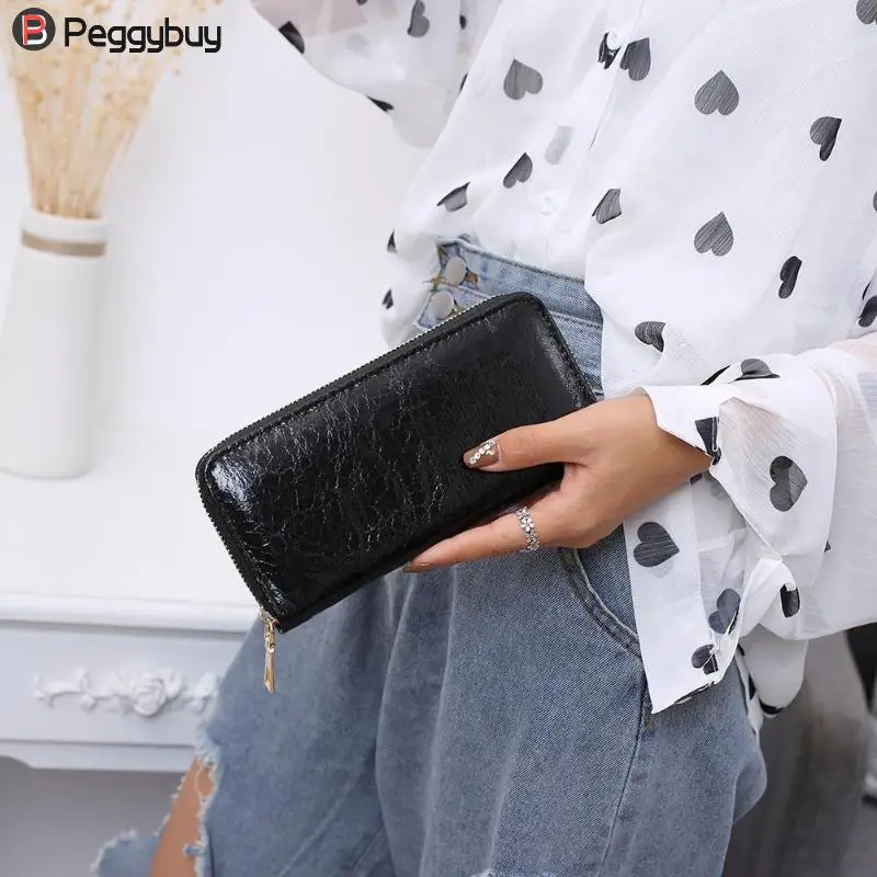

2018 New Fashion Women Wallet Crack PU Leather Women Lady Glitter Laser Long Design Clutch Zipper Wallets More Color Purse