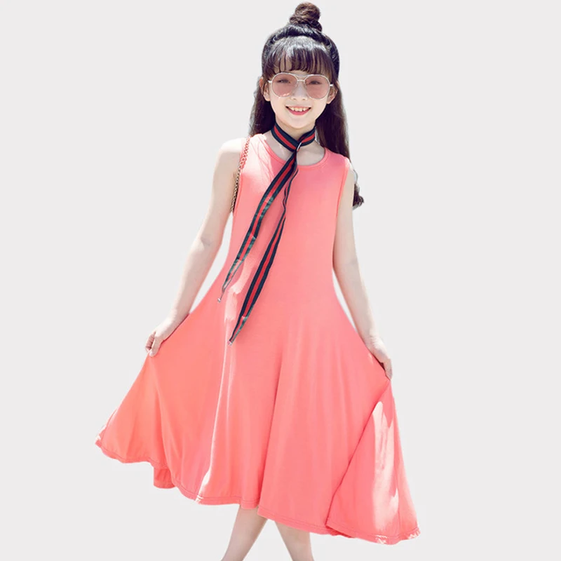 

2019 Dress for Girls Pure Black Orange Toddler Summer Dress Sleeveless Long Baby Girl Dress Maxi Beach Kids Princess Costume