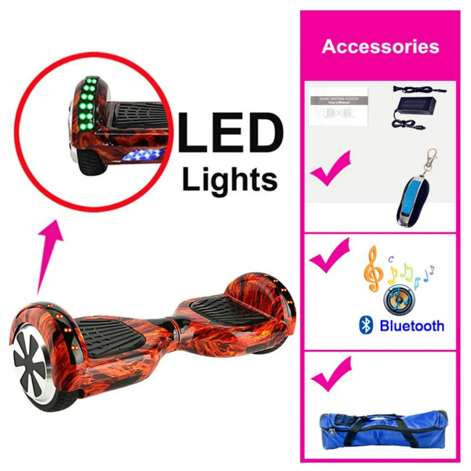 Электрический скейтборд, Ховерборд, самобалансирующийся скутер, два колеса 6,5 дюйма, со светодиодным Bluetooth динамиком, 6,5 дюймов, EU/RU, склад - Цвет: 6.5 Inch LED Flame