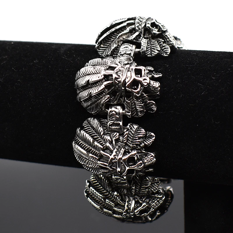 AMUMIU литье крутой панк череп браслет для мужчин нержавеющая сталь высокое качество тяжелая Мода Байкер ювелирные изделия HZB105