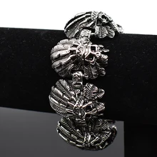 AMUMIU литье крутой панк череп браслет для мужчин нержавеющая сталь высокое качество тяжелая Мода Байкер ювелирные изделия HZB105