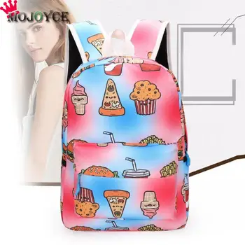 

Cute Women Men Food Printed Canvas Backpacks Teen Travel Shoulder Bags Clutch Stationery Composite Bags Mochila Feminina