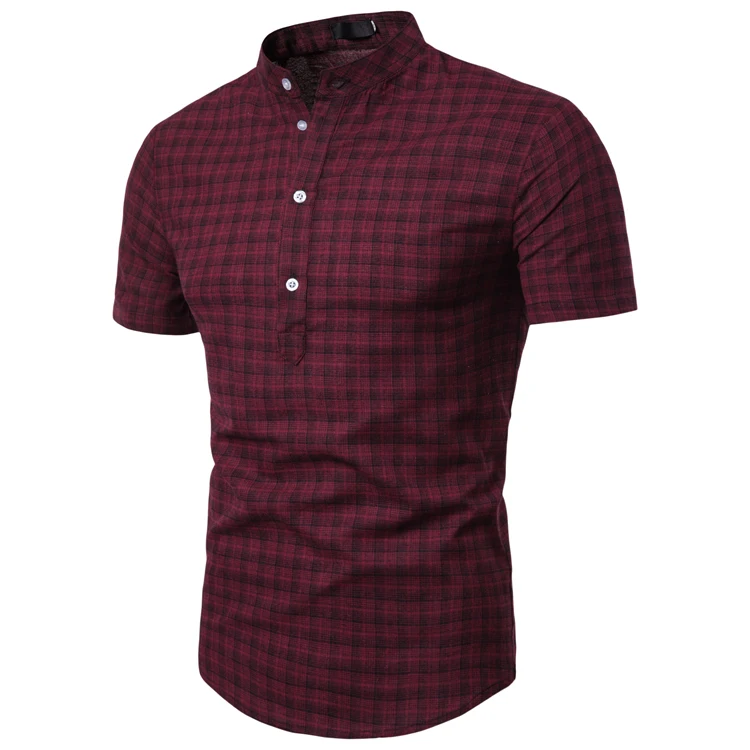 

Loldeal Men's Checkered Red Slim Fit Casual Shirt