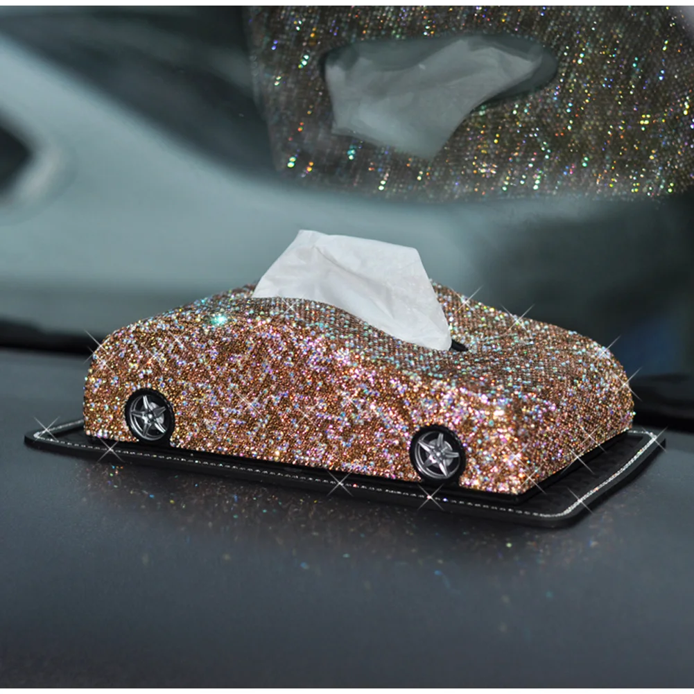 Creative Car Model Multi-use Luxury Leather Car Tissue Box Cover Crystal Rhinestone Block Paper Storage Box - Название цвета: Золотой