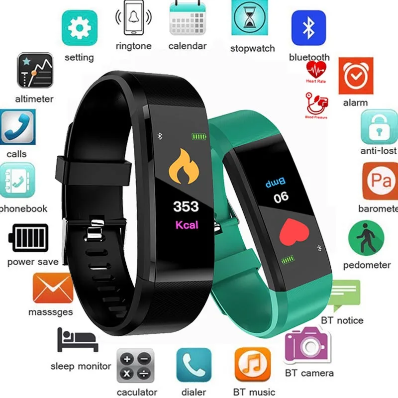 

Original 115 Plus Smart Digital Watch Heart Rate Monitor Blood Pressure Monitor IP67 Waterproof Smartwatch for Men Women Kids