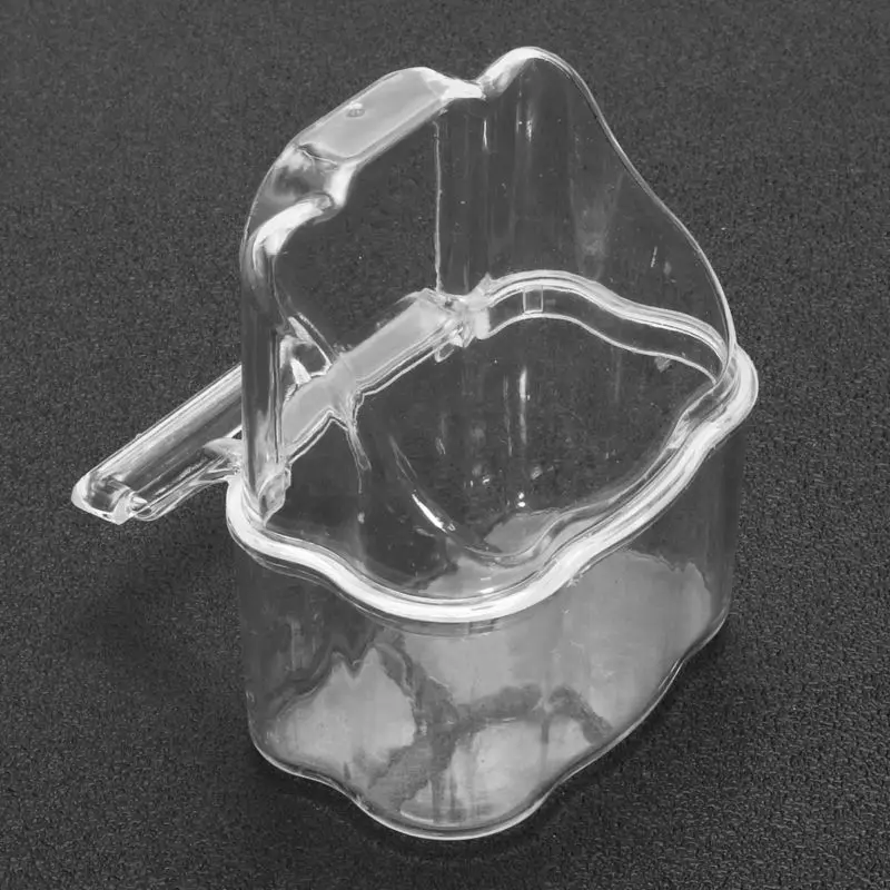 2x Acrylic Bird Seed Food Feeder Clear Bowl With Perch Cage Transparent