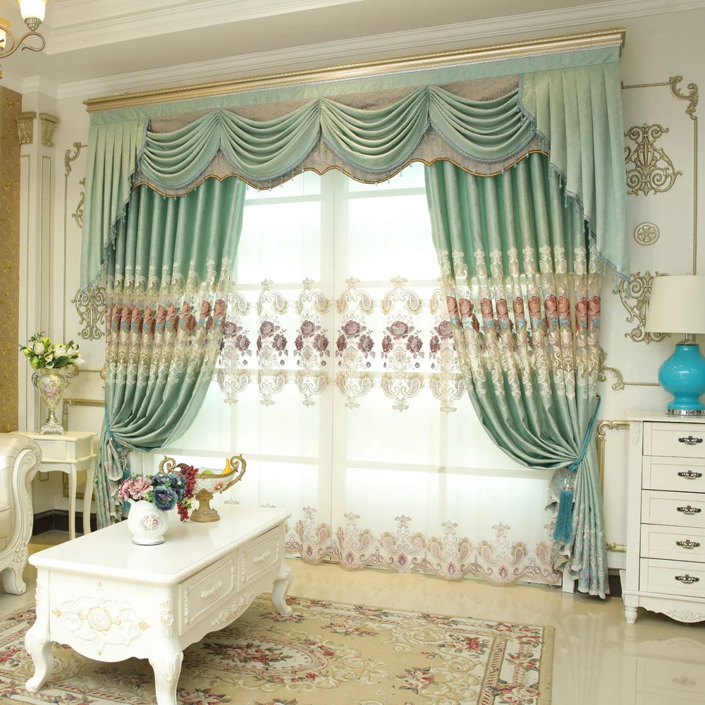Домашний декор, высокое качество, зеленая вышитая роскошная вилла, цветочные занавески на окно для гостиной, спальни, балдахин, занавески