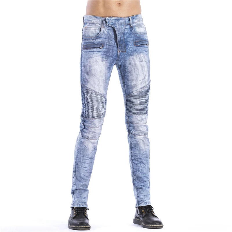 Высококачественные мужские модные потертые рваные обтягивающие джинсы, облегающие байкерские мото джинсы для байкеров эластичные джинсы в стиле хип-хоп панк