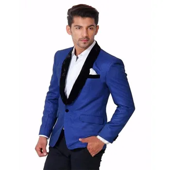 

2017 New Royal Blue Jacket groom Tuxedo Black Shawl Velvet Lapel Best Mens Suit Formal Party wedding suits for men (Jacket+Pant)