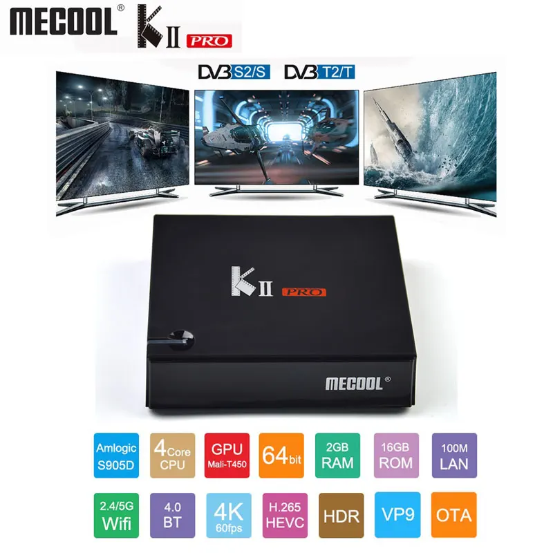 

MECOOL KII PRO android 7.1 smart tv box DVB-S2/S DVB-T2/T 2GB 16GB 4K dual wifi Media Player pk h96max v8HD v6 support iptv box