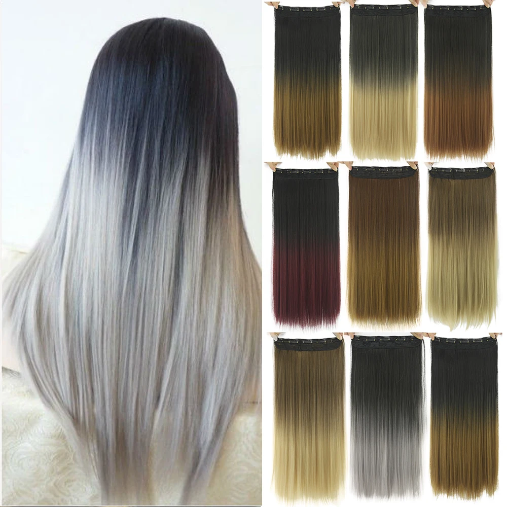Soowee 60cm Long Straight Women Clip in Hair Extensions Black Brown High Tempreture Synthetic Hair Piece Soowee 60cm Long Straight Women Clip in Hair Extensions Black Brown High Tempreture Synthetic Hair Piece