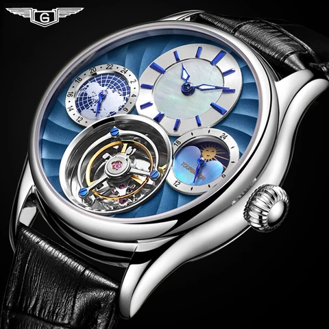 Relógios dos Homens Superior de Luxo Guanqin Real Tourbillon Mecânica Vento Marca Esqueleto Relógio Masculino Safira 2020 Mão