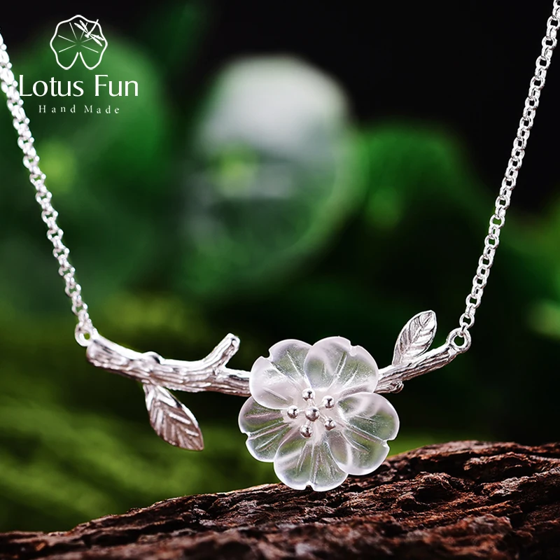 Lotus Fun Genuine 925 Sterling Silver Pendants Necklaces for Women Leaf Flower clear quartz crystal necklace valentines day gift
