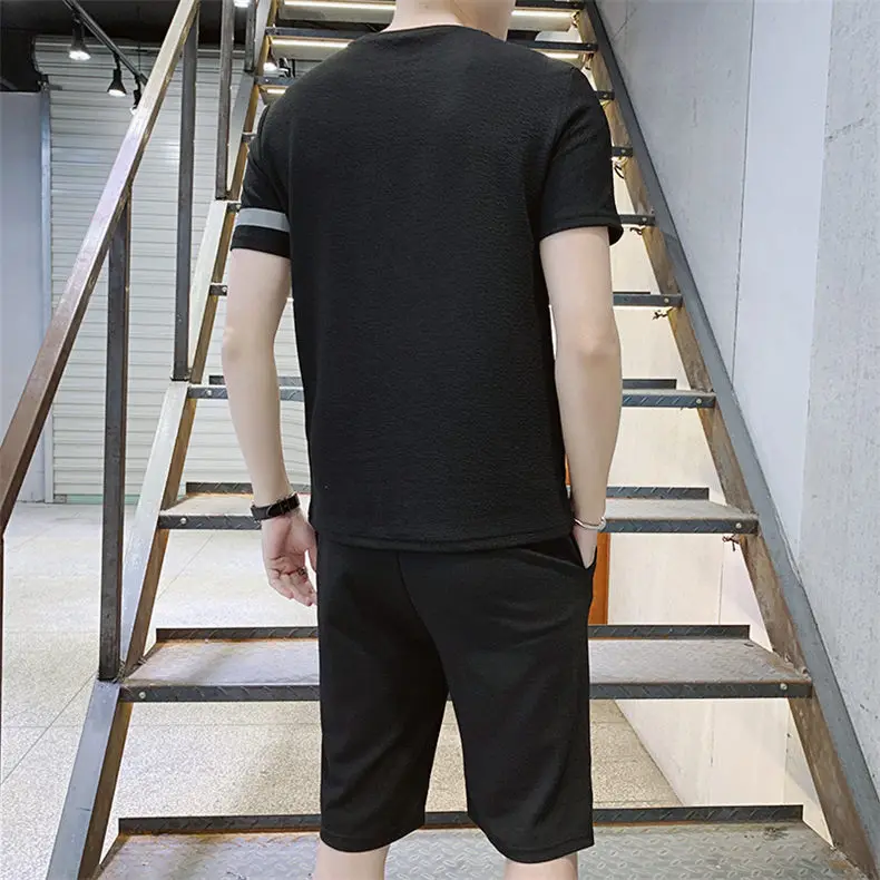 Pack of 2 Print T-Shirt&Shorts Summer Short Sets Men Casual Suits Homewear Tracksuit Male Sweatshirts Hoodies 4XL Top&Tees+Pant 13