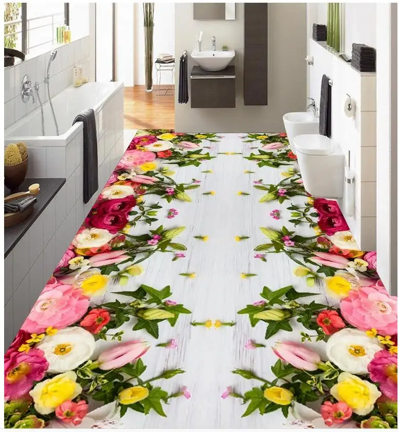Custom photo floor wallpaper Beautiful pink roses 3D floor tiles PVC
