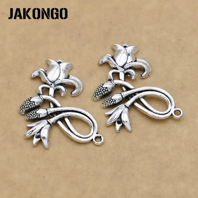 

JAKONGO Antique Silver Plated Flower Charm Pendant for Jewelry Making Bracelets Findings Accessories Craft DIY 35X34mm