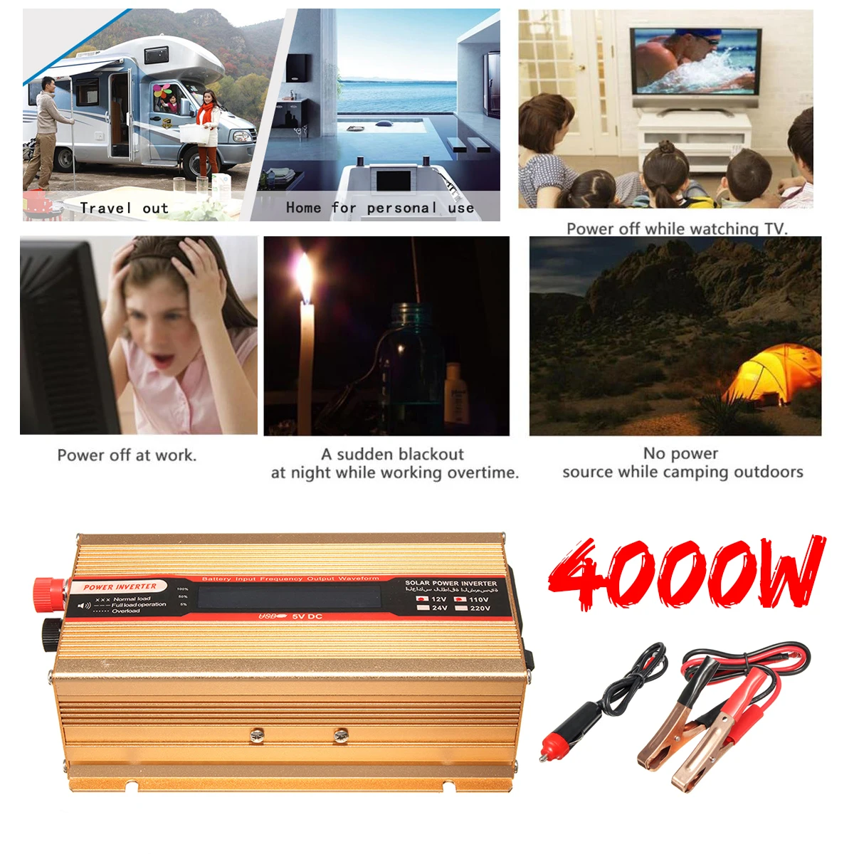 

Modified Sine Wave Converter PEAK 4000W 12/24V To AC 220/110V Car Power Inverter Voltage Transformer USB for Various Appliances