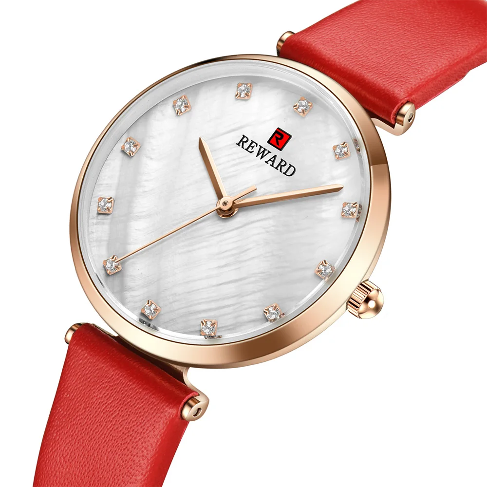 

Horloges Vrouwen 2019 Leather Strap Red Rose Gold Dress Wrist Watch Ladies Luxury Brand Analog Clock Diamond Ultra Thin Clock