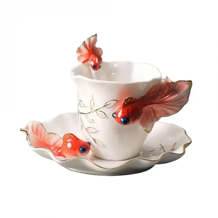 Креативные чайные чашки деликатные Кофейные Наборы Золотая рыбка кофейные чашки костюм керамические франки цветной рисунок или узор хороший модный подарок