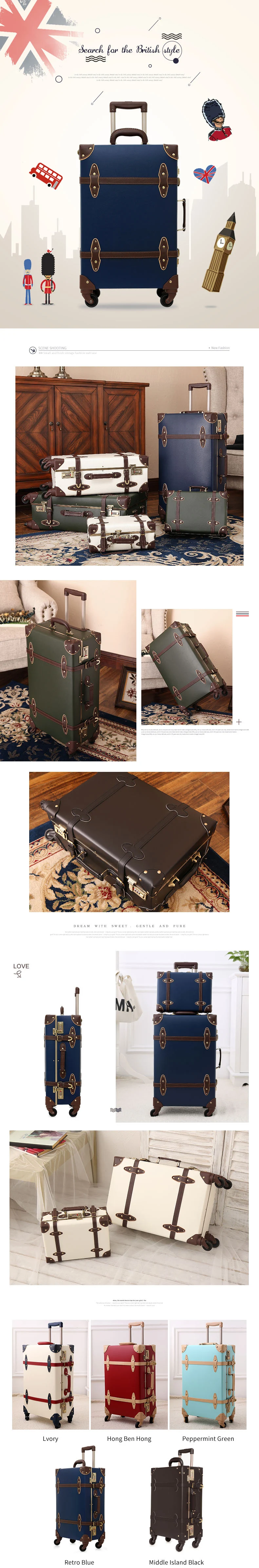 Винтажный чемодан для переноски багажа, Спиннер на колесиках в ретро стиле для путешествий