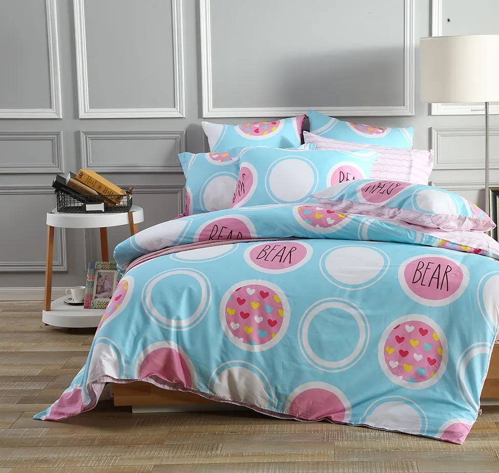 

3/4pcs Comforter Bedding Set Colorful Life Donuts Hearts Circles Wavy Lines Bed Cover Sheet PillowCase 100% Cotton 3 Size S/L/XL