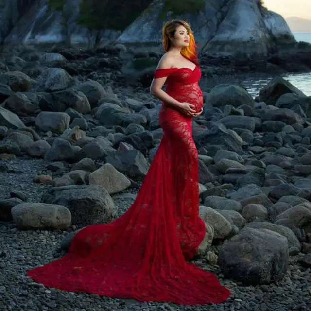 red maternity gown