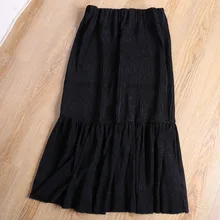 Юбка с высокой талией, женские летние резинка на талии, милая Девичья танцевальная юбка, однотонная черная юбка с рыбий хвостом