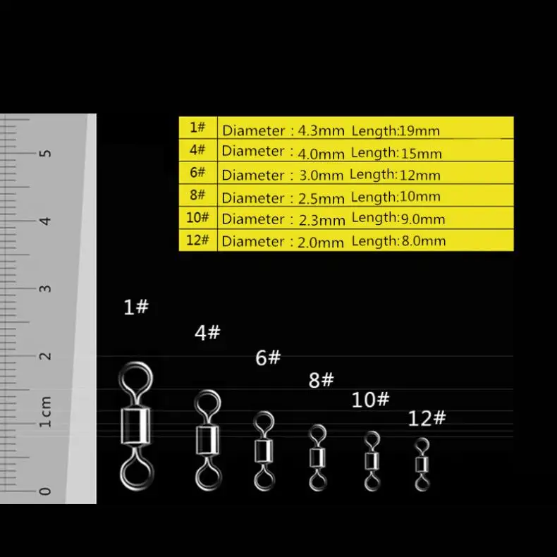 75 шт./лот 6 размеров рыболовный разъем 1#4#6#8#10#12# круглый шарикоподшипник вращающиеся твердые кольца рыболовный крючок соединитель инструменты с коробкой
