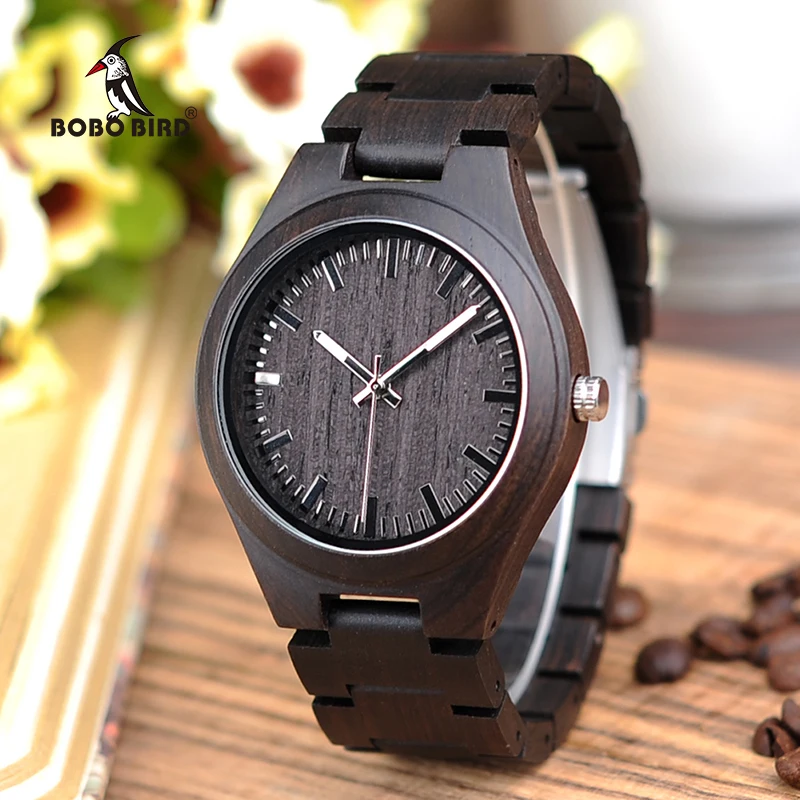 BOBO BIRD L-I22 Black Men Ebony Wood Watches in Quartz Movement Vintage Watch Men Drop Shipping