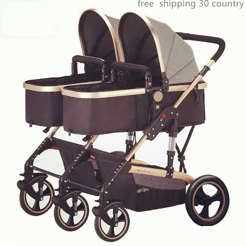 2020 New Luxury Pu leather baby strollers,white twin stroller,baby  carriage,double stroller,twins stroller,Eggshell baby car-Mutiple Stroller-  - AliExpress