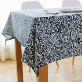 

Japanese Paleocene Wave Ripple Blue Cotton Tablecloth Retro Fresh Simple Tea Shop Table Cloth