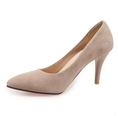 Сексуальные женские замшевые туфли на высоком каблуке модные офисные туфли яркие вечерние туфли-лодочки большие размеры 34-43 QKP0123B - Цвет: beige