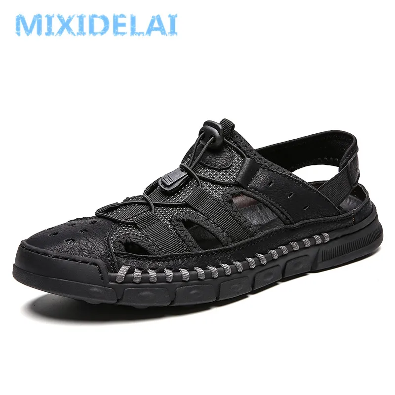 2019 New Summer Business Casual Men's Sandals Men Leather Splice Shoes Outdoor Male Hand Stitching Wrapped Toe Beach Sandal Men