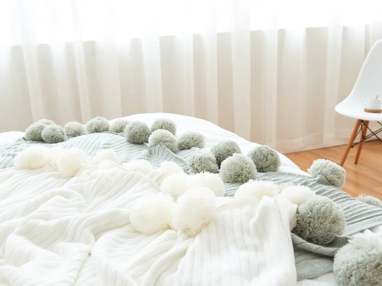 Осень Романтический Фея В стиле принцессы хлопок Nordic полоса трикотажные Одеяло с мячом кровать Простыни диван Пледы наряд для фотосессий