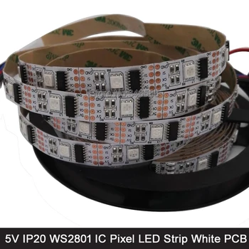 

5M DC5V WS2801 32 Pixels 2801 Dream Color 5050 RGB Pixel LED Strip 32LED/M Addressable 5V IP20 Non-waterproof 12mm White PCB