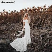 Свадебное платье цвета слоновой кости с кружевами и русалочкой в деревенском стиле vestidos de novia mariage иллюзионное платье невесты с декольте