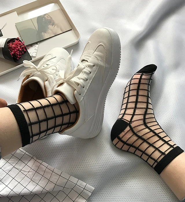 winter socks for women Women Ladies Socks Fashion Sheer Mesh Glass Silk Socks Ultrathin Transparent Crystal Lace Fabulous Elastic Summer Ankle Sock fluffy socks