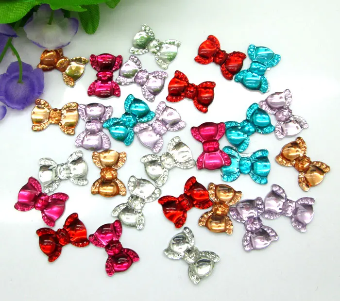 100Pcs Mixed Bling Resin Bow Decoration Crafts Flatback Cabochon