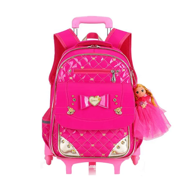 Школьные сумки для девочек с 3 колесами мультяшная Съемная школьная сумка на колесах водонепроницаемые нейлоновые детские Студенческие рюкзаки большой емкости
