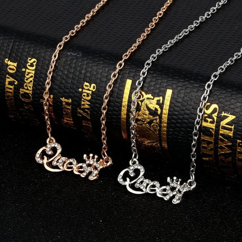 

Hot Sale Link Chain Crown Letter Short Clavicle Chain Necklace Queen Princess Chains Necklaces with High Quality Alloy for Women