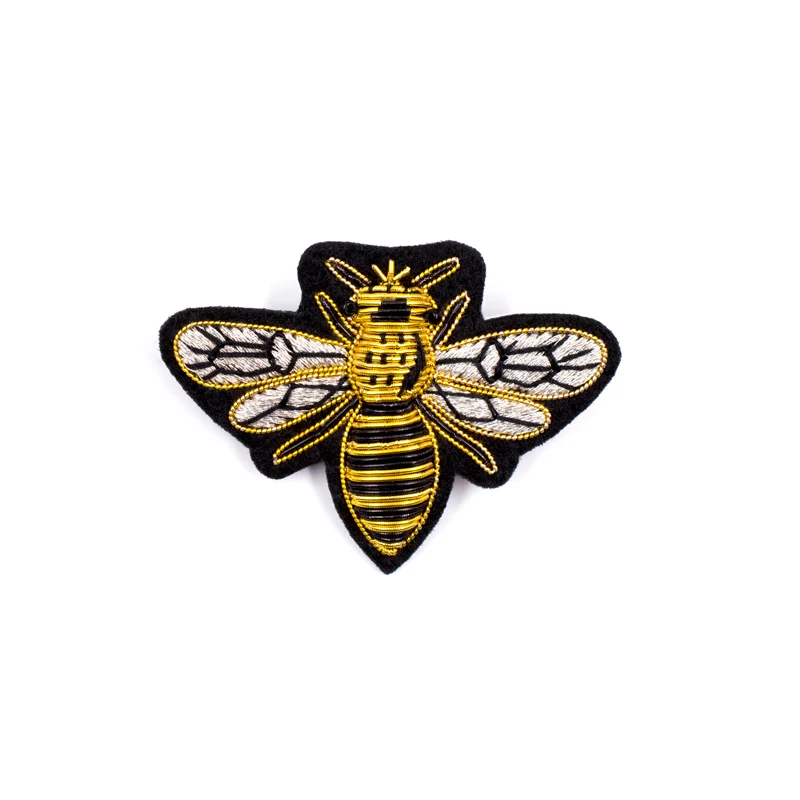 3D Handmade embroidery badges Golden Bee Embroiderd metal wire applique