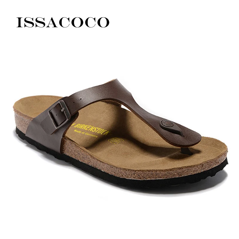 

ISSACOCO Women's Summer Flat Cork Flip Flops Women Beach Flip Flops Outdoor Slippers Non-slip Couple's Slippers Pantufa Terlik