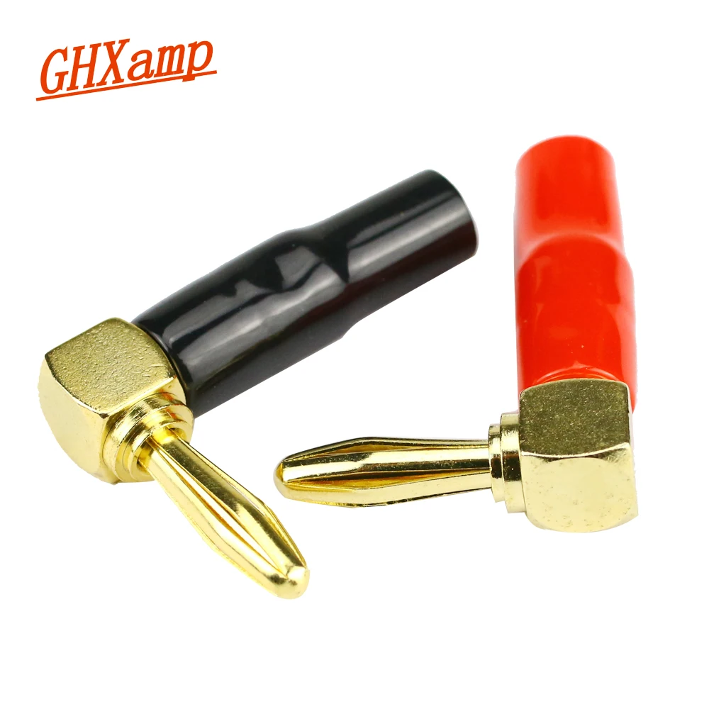 GHXAMP Pure Copper 4mm Banana Plug Speaker Amplifier Cable Audio Head L-shaped Elbow Diy 2PCS