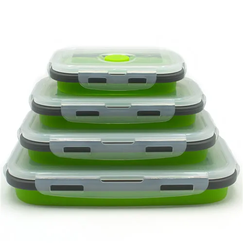 4 шт./компл. Силиконовый складной Bento коробка складной Портативный Коробки для обедов для Еда посуда контейнер для продуктов миска для детей и взрослых - Цвет: Зеленый