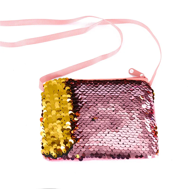 Горячая Распродажа, милая маленькая сумка с блестками для маленьких девочек, кошелек для монет, сумка через плечо на молнии, модные маленькие кошельки, сумки-мессенджеры - Цвет: Розовый