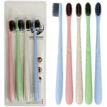 Заводская распродажа 100 комплектов пшеничной соломы бамбуковые черные зубные щетки 4 шт./компл. Очищение ротовой полости зубная щетка Натуральный Бамбуковый Уголь Зубная Щетка