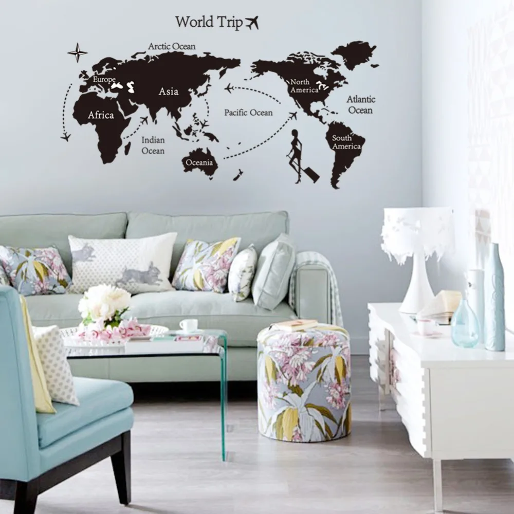 Travel Decor For Bedroom Design Ideas Living Room Stickers Muraux 80 140 Travel The World Map Wall Sticker